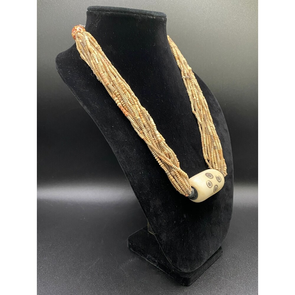 Necklace Handcrafted Stamped Bead With Terracotta Glass - Picture 3 of 5